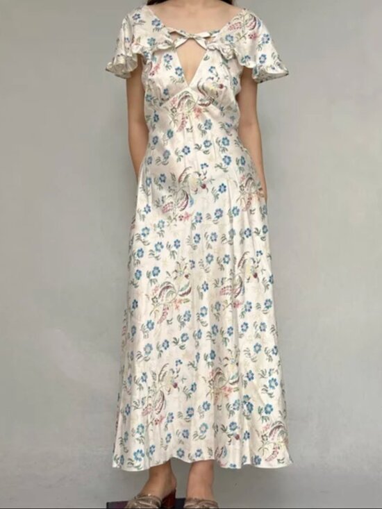 Doen Dresses & Skirts - NWT DÔEN Eldora Floral Silk Dress | Ivory Hollyhock Hills | Size XL